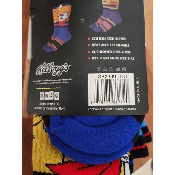 Swag Kelloggs Multicolor Mens Size 8-13 Novelty Performance Retro Crew Socks 3Pk - Picture 7 of 7